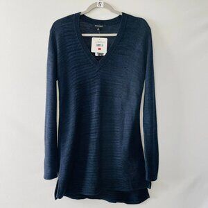 NWT Ellen Tracy Womens Admiral Black Blue Textured Marled Pullover Sweater Sz M